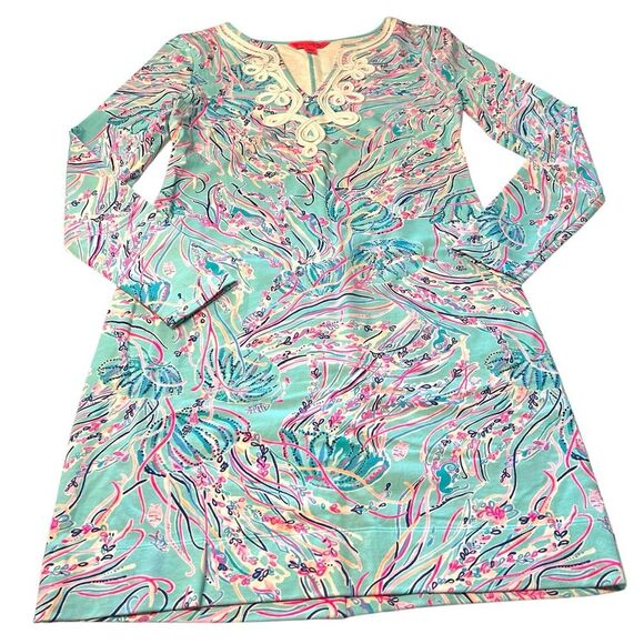 Lilly Pulitzer Size M Long Sleeve Harper Shift Dress Bayside Blue Under The Moon - Picture 2 of 9